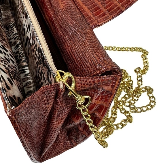 Big Buddha Reddish Brown Faux Crocodile Leather Crossbody Clutch - Picture 8 of 10